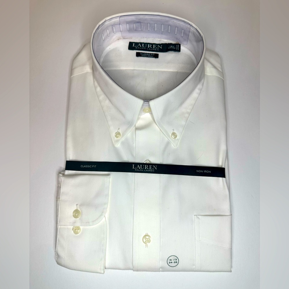 Ralph Lauren Men’s White Non Iron Button Down Shirt, 16.5/34-35